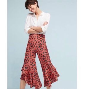 Anthropologie Women's Flowy Wide Leg Long Pants Zip Back SIZE 6 Floral